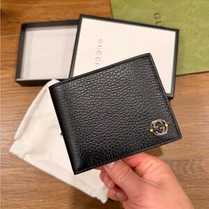 New Gucci Marmont Leather Bifold Wallet - Black yellow Calf Dollar.
